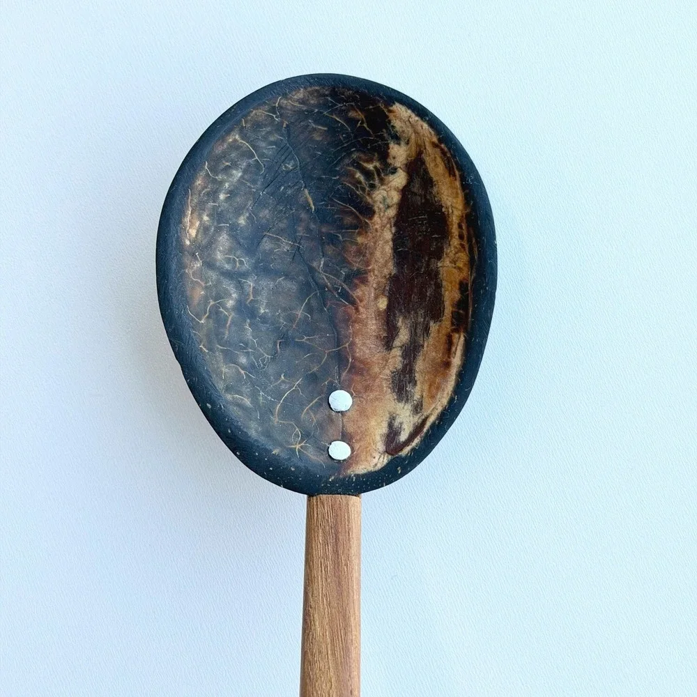 Vintage Handmade Serving Spoon‎ Wooden Shell Primitive Tribal